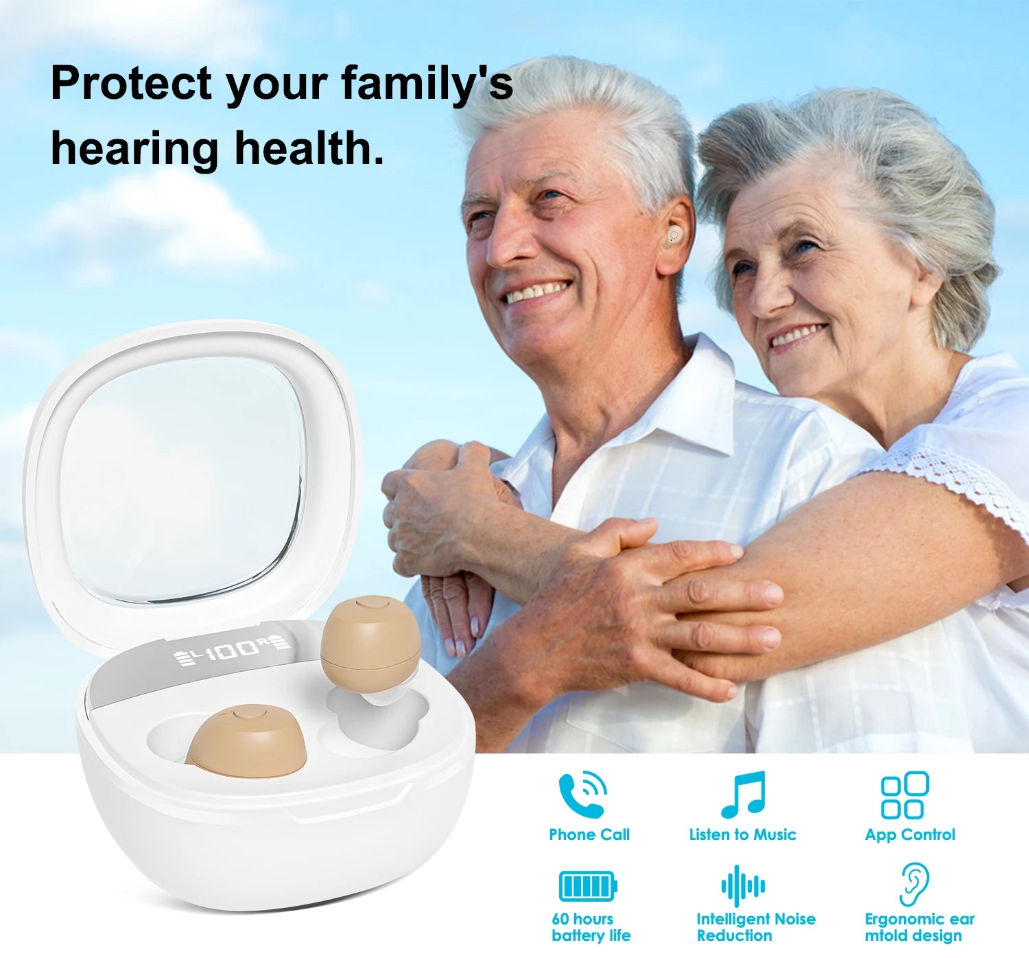 Lisouls™ OTC Bluetooth Hearing Aids – 16-Channel DSP • App Control • Rechargeable Case (60h Backup)